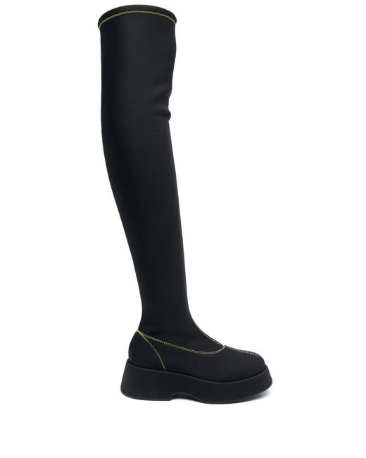 Ganni Black Retro Flatform Above-Knee Boots