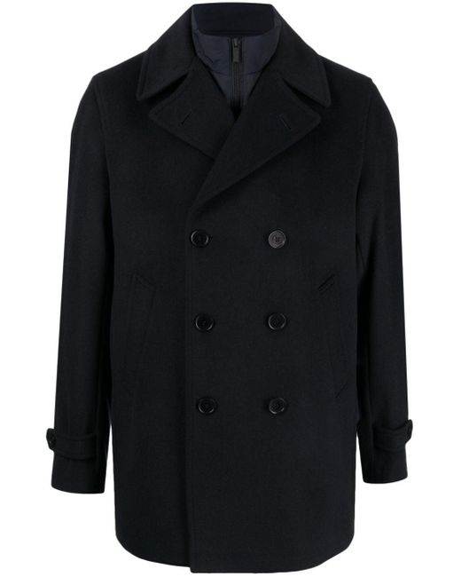 Corneliani Blue Notched-lapels Double-breasted Coat for men