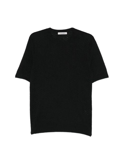 Fileria Black Short-Sleeve Ribbed T-Shirt for men