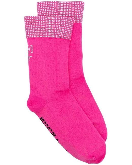 Wolford Pink X Sergio Rossi Crystal-Studded Socks