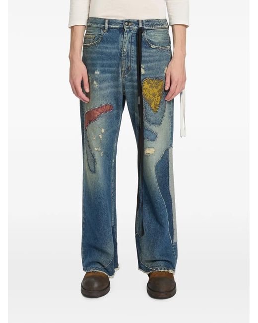 Ann Demeulemeester Blue Distressed Patchwork Jeans for men