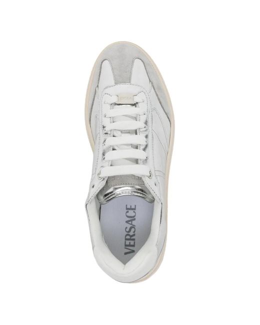Versace White Greca Court Metallic Sneakers for men