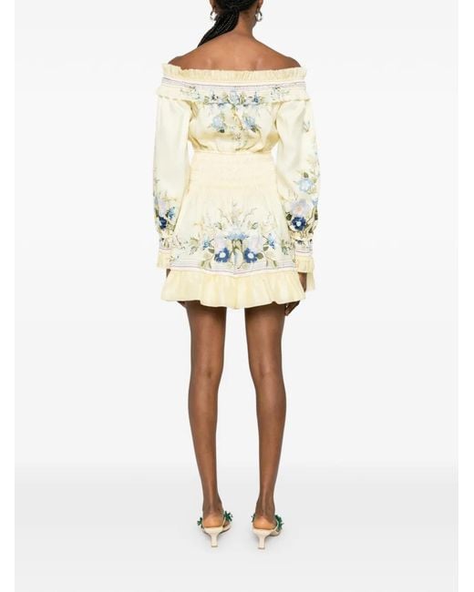 Self-Portrait Natural Off-Shoulder Floral Mini Dress