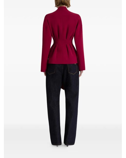 Alberta Ferretti Red Collarless Wrap Coat