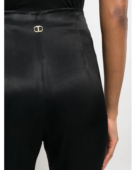Twinset Black Satin-Finish Wide-Leg Trousers