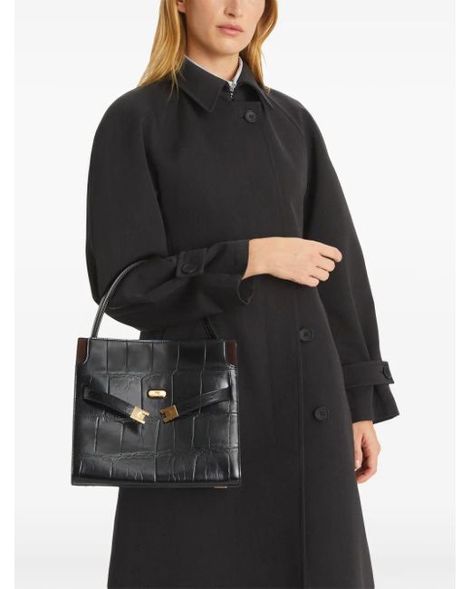 Tory Burch Black Lee Radziwill Textured Small Tote Bag