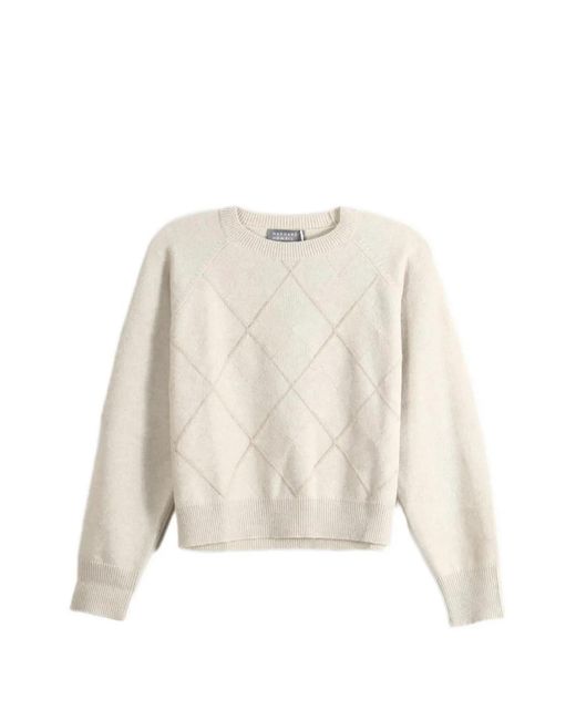 Margaret Howell White Argyle Raglan-Sleeve Sweater