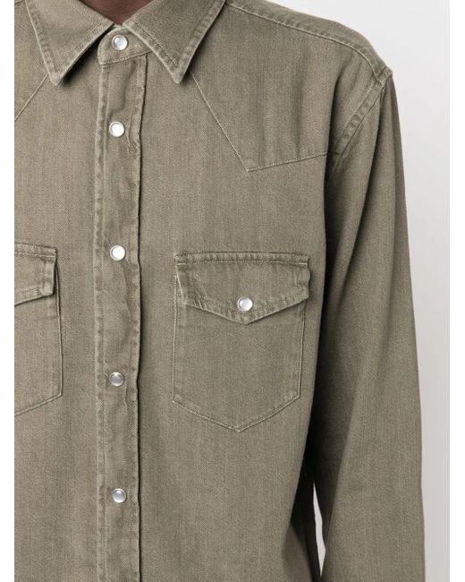 Tom Ford Green Pointed-Collar Press-Stud Denim Shirt for men