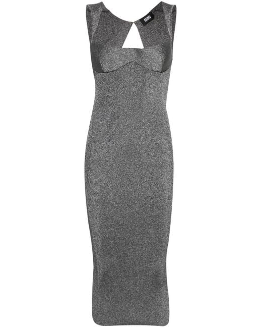 Gcds Gray Lurex-detail Ribbed Maxi Dress