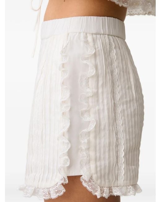 Claudie Pierlot White Lace-Trim Pleated Shorts