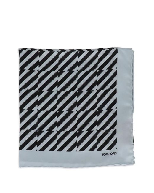 Tom Ford Black Geometric-Print Pocket Square for men