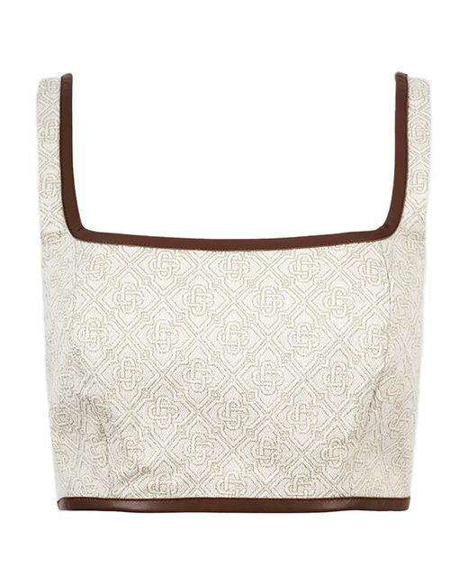 Casablanca Natural Geometric-Pattern Square-Neck Top