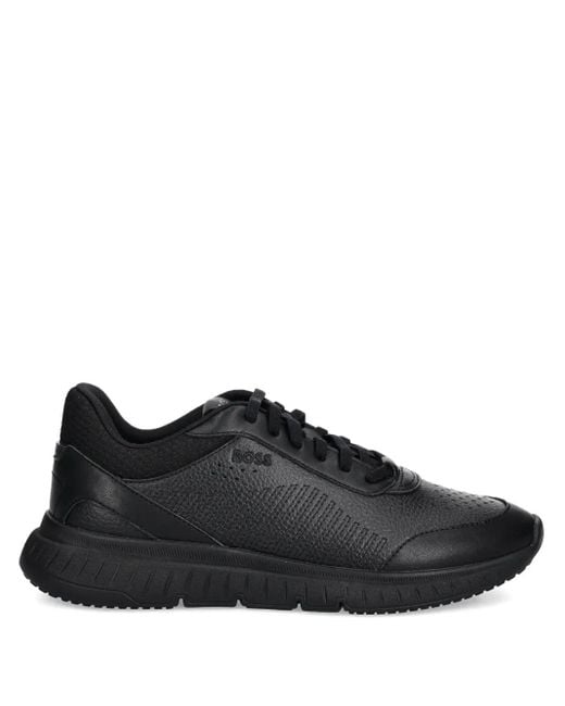 Boss Black Perforated Leather Sneakers for men