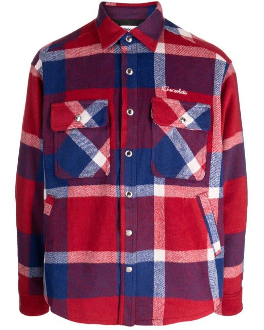 Chocoolate Red Check-print Flannel Shirt for men