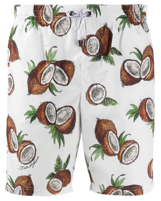 Dolce & Gabbana White Coconut Print Swim Shorts for men