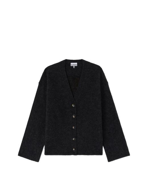 Ganni Black Banana-Intarsia V-Neck Cardigan