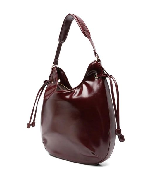 Twinset Brown Glossy Drawstring-Detail Tote Bag