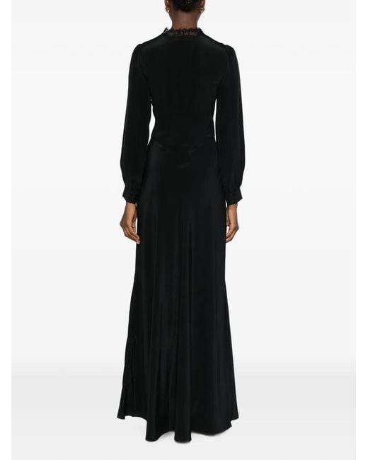 Rixo Black Lace-Trim Long-Sleeve Dress