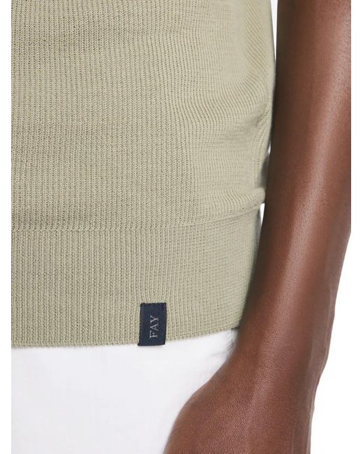 Fay Green Ribbed Collar V-Neck T-Shirt for men