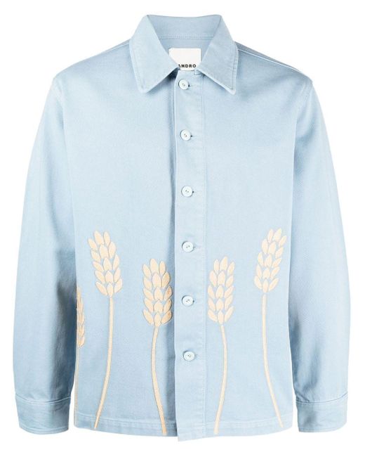 Sandro Embroidered-wheat Denim Jacket In Blue For Men | Lyst Canada