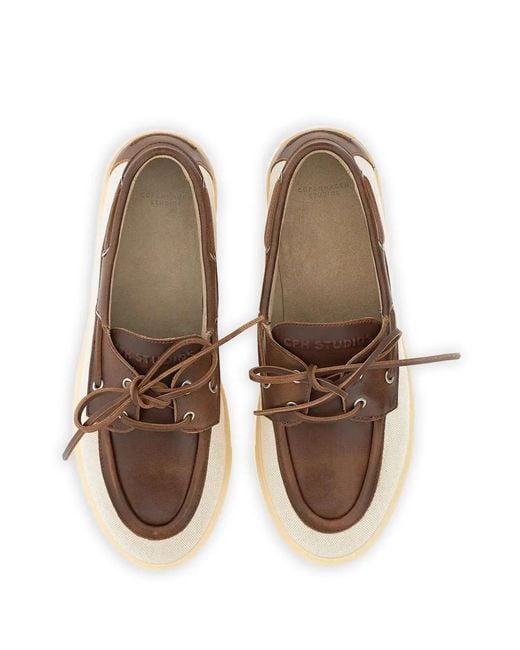 COPENHAGEN Brown Panelled Boat Shoes for men