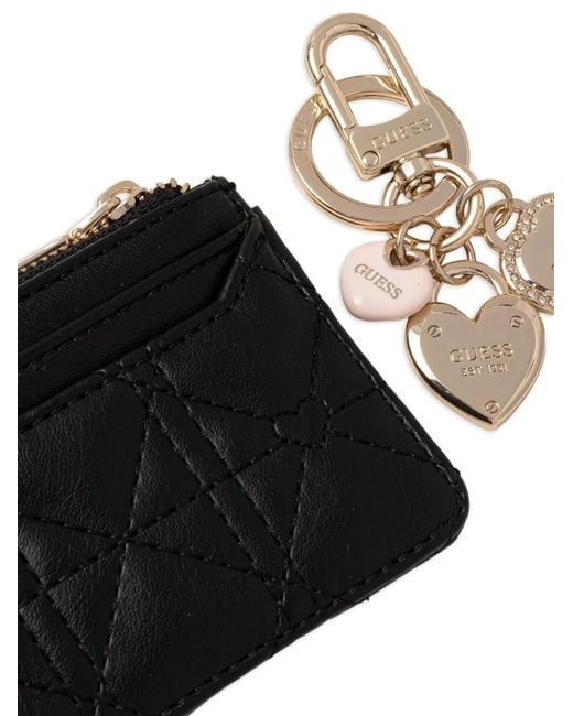 Guess Black Quilted Cardholder And Keychain Set