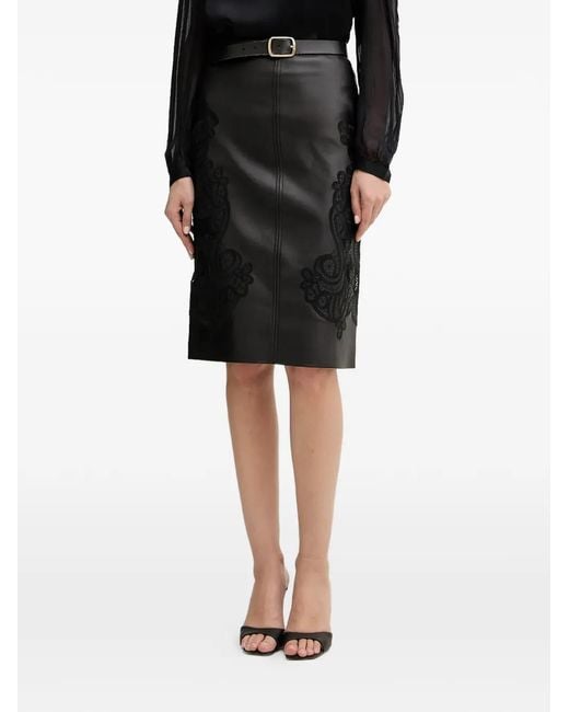 Twinset Black Lace Panel Midi Skirt