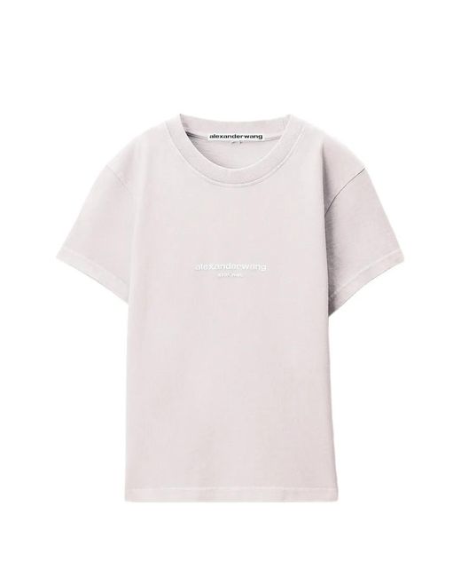 Alexander Wang Pink Logo Print Shrunken Short Sleeve T-Shirt