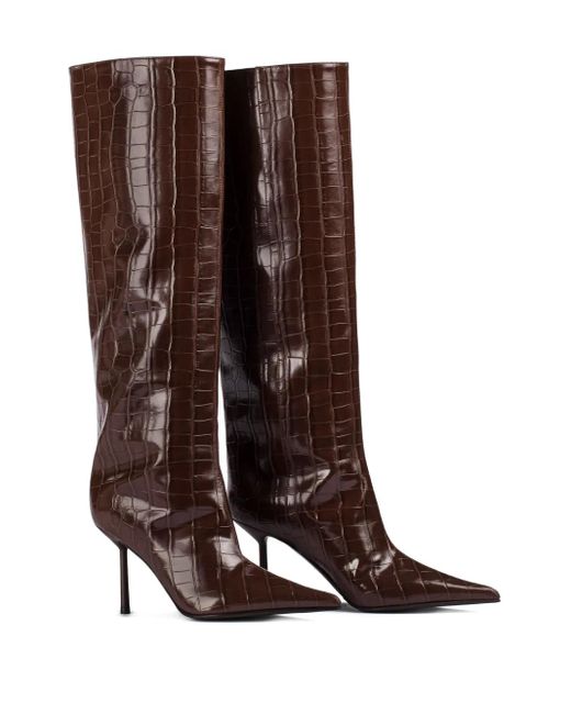 Le Silla Brown 90Mm Bella Crocodile-Embossed Pointed-Toe Boots