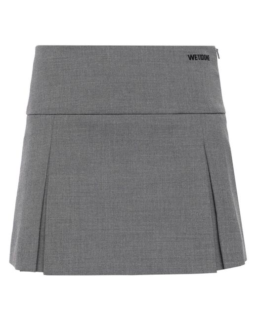 we11done Gray Logo-embroidered Pleated Mini Skirt