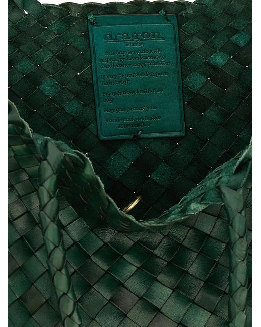 Dragon Diffusion Green Big Santa Croce Woven Leather Shoulder Bag