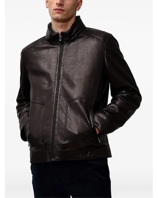 Poche Paris Black Zip Leather Jacket for men