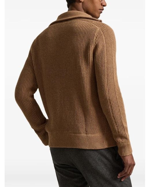Polo Ralph Lauren Brown Waffle-Knit Full-Zip Cardigan for men