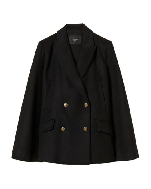 Twinset Black Wool-Blend Double-Breasted Coat