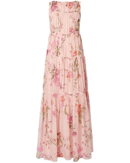 Erdem Pink Floral-print Tiered Gown