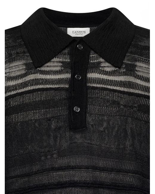 Laneus Black Knitted Polo Shirt for men