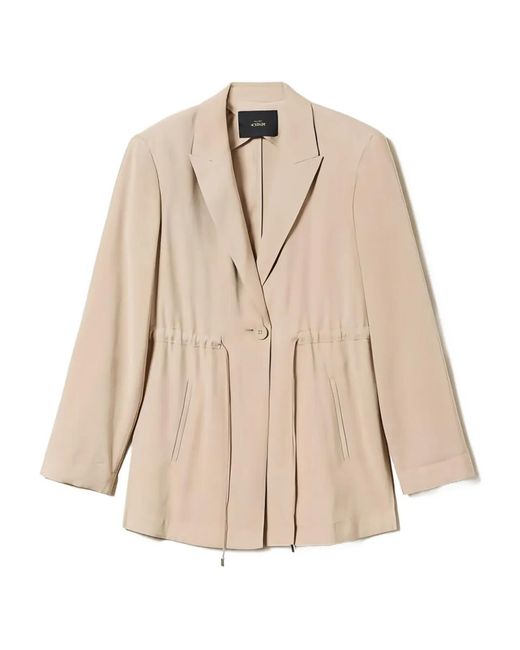 Twinset Natural Drawstring Single-Breasted Blazer