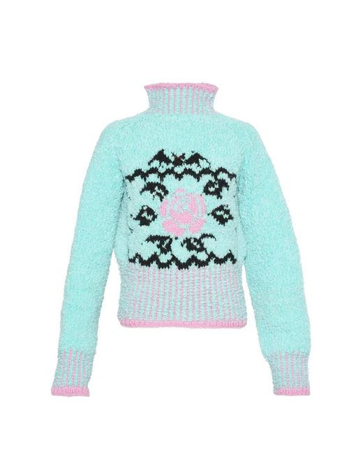 Sophia Webster Blue Marceline Intarsia-Knit Sweater