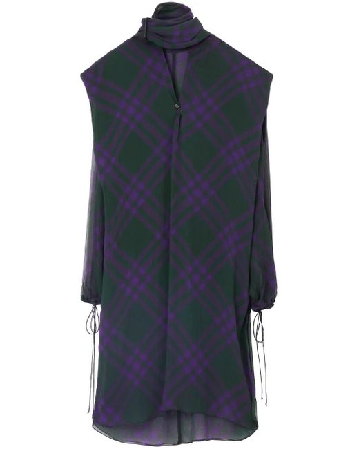 Burberry Blue Check-Pattern Silk Blouse