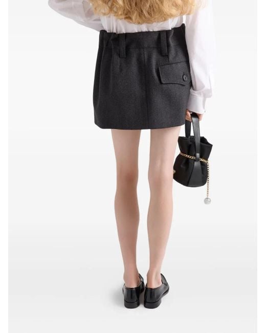 Prada Black Chevron-Pattern Pleated Mini Skirt