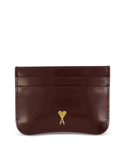 AMI Brown Paris Paris Heart Logo Leather Cardholder