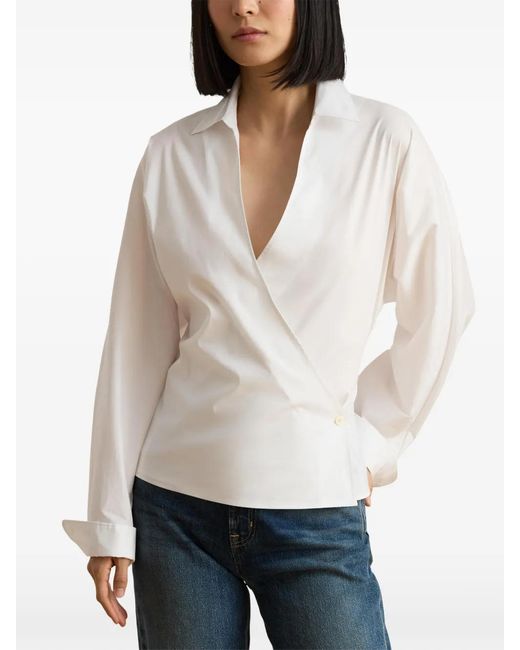 Ralph Lauren White Devra Wrap-Style Blouse