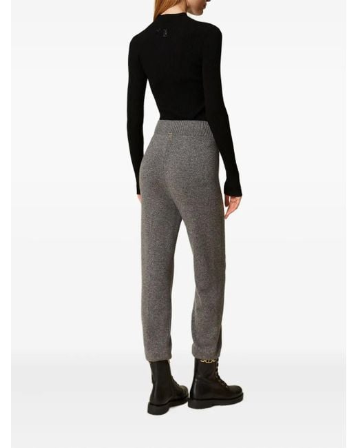 Twinset Gray Knitted Drawstring-Waist Pants