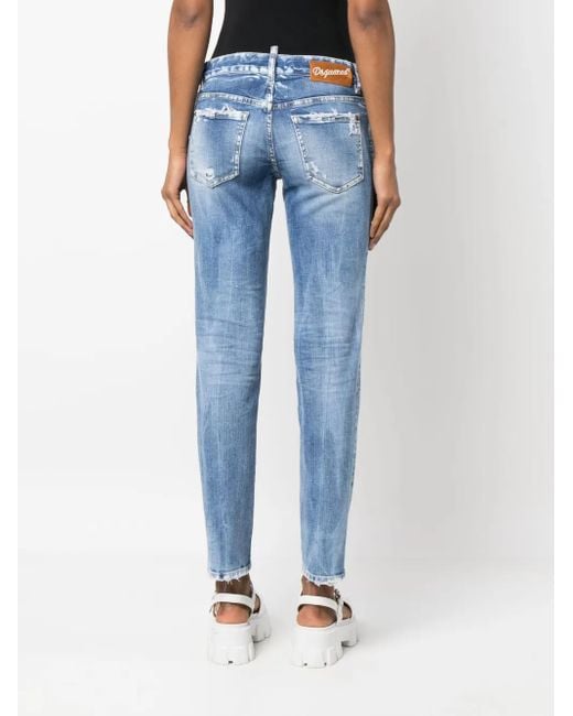 DSquared² Blue Distressed-Effect Cropped Jeans