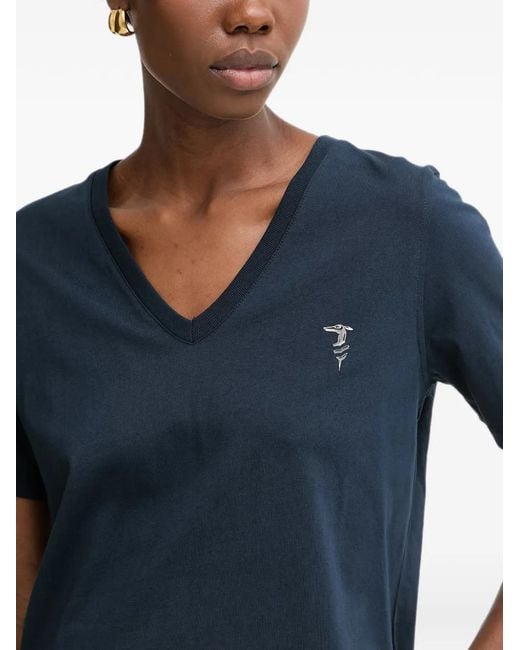 Trussardi Blue Logo-Print V-Neck T-Shirt