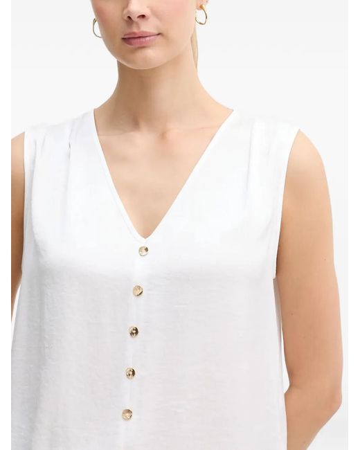 Joseph Ribkoff White Button V-Neck Top