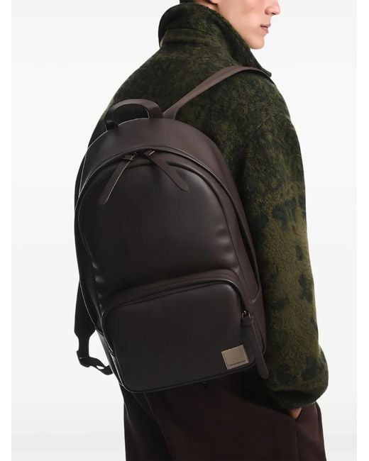 Emporio Armani Black Logo-Patch Pebbled-Effect Backpack for men