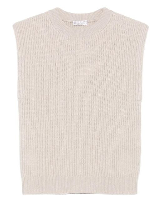 Jersey sin mangas de canalé Brunello Cucinelli de color Natural