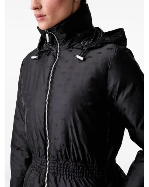 ARMANI EXCHANGE Black Monogram-Pattern Hooded Coat