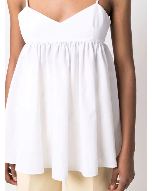 Aspesi White Spaghetti-Strap Peplum Top